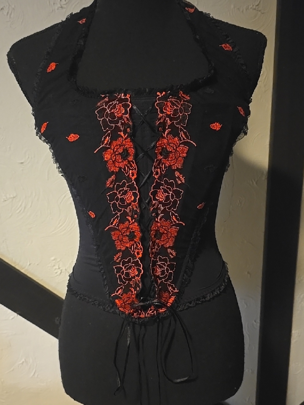 Black Corset, Flower Embroidery